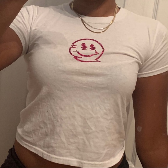 Pink and white sparkly smiley baby tee - Picture 1 of 2